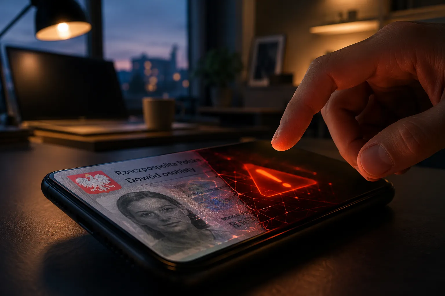 Editorial () hero image: close-up cinematic shot of a Polish national ID card (dowód osobisty) partially visible on a